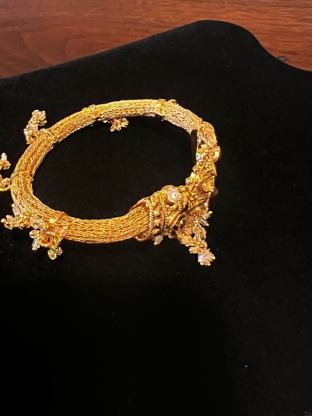 Gold Indian wedding bangle none stretch mesh Floral Cluster Bracelet
